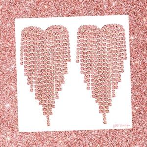 New Gold & Pink Rhinestone Heart Fringe Drop Statement Post Fashion Earrings